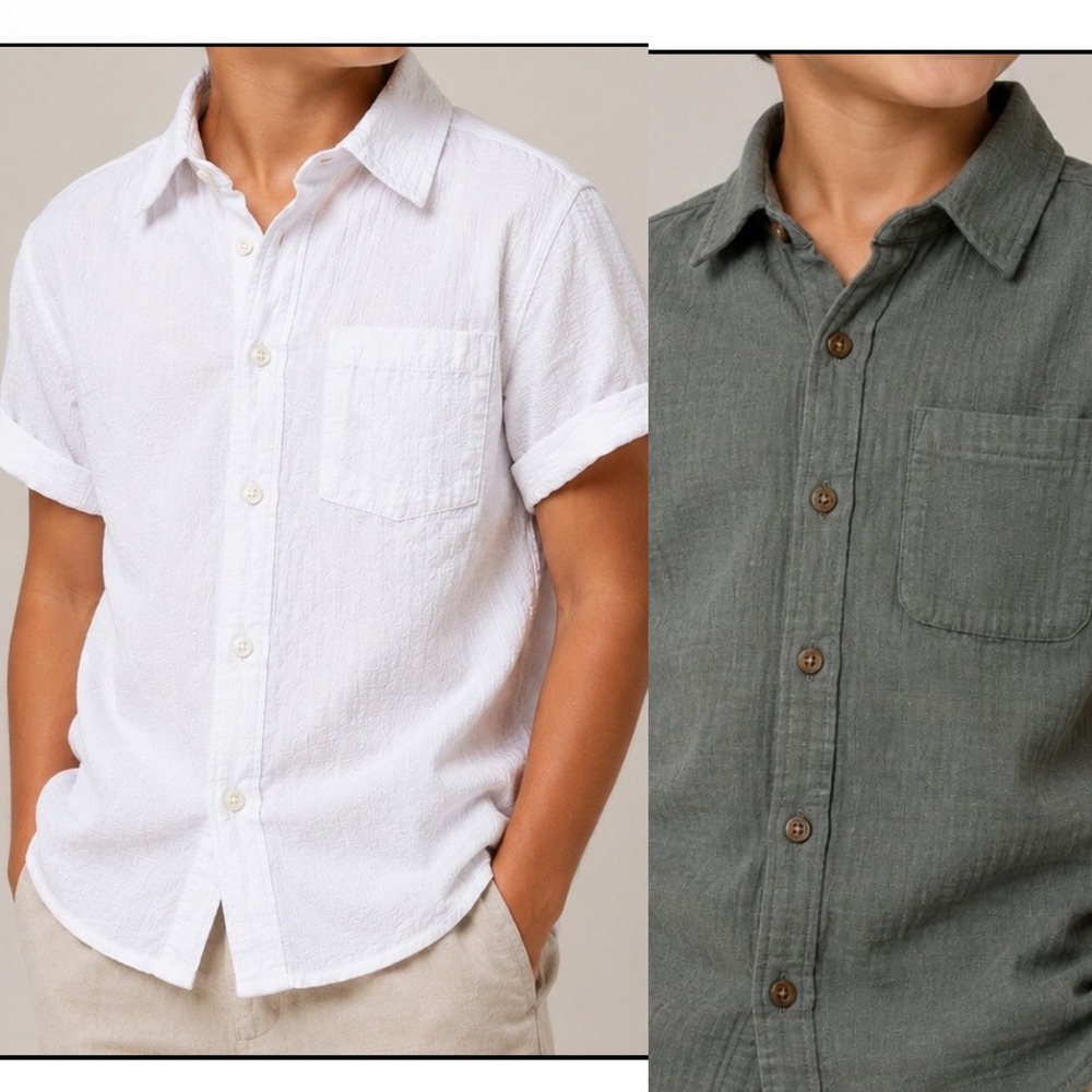 Appaman Boys Textured Short Sleeve Button Down Shirt Size 14 Top bundle of 2